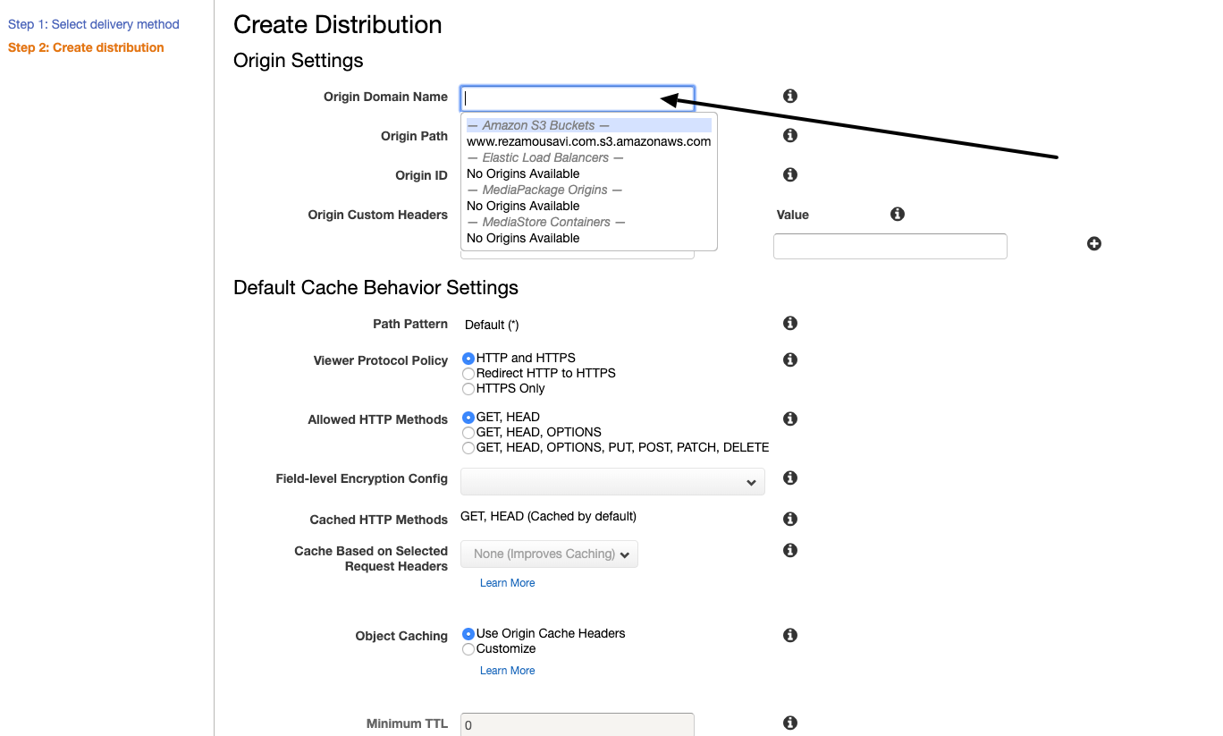 Add S3 URL in CloudFront settings