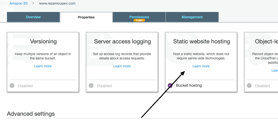 Enable Static website hosting on S3