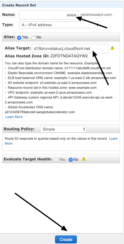 Add A record to cloudfront for Ghost blog on S3 webhosting