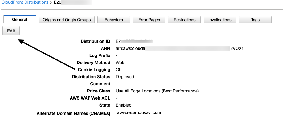 Edit CloudFront dist 
